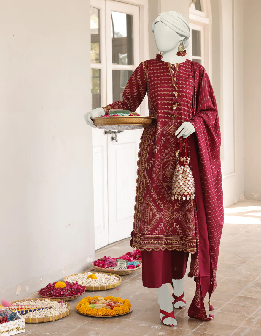 RED CAMBRIC 3PC STITCHED | JLAWN-S-24-402/S ASSUIT-4
