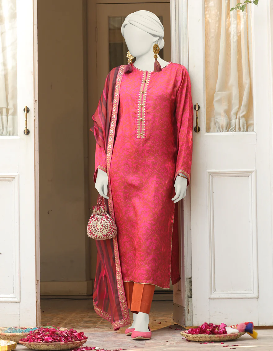 PINK IMPURE SILK 3PC STITCHED | JLAWN-S-24-404/S LIN