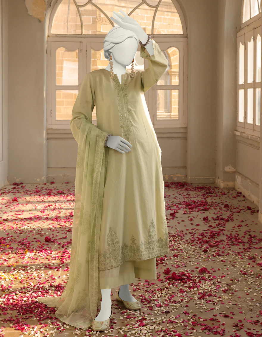 GREEN DYED 3PC STITCHED | JLAWN-S-24-407/S DHA