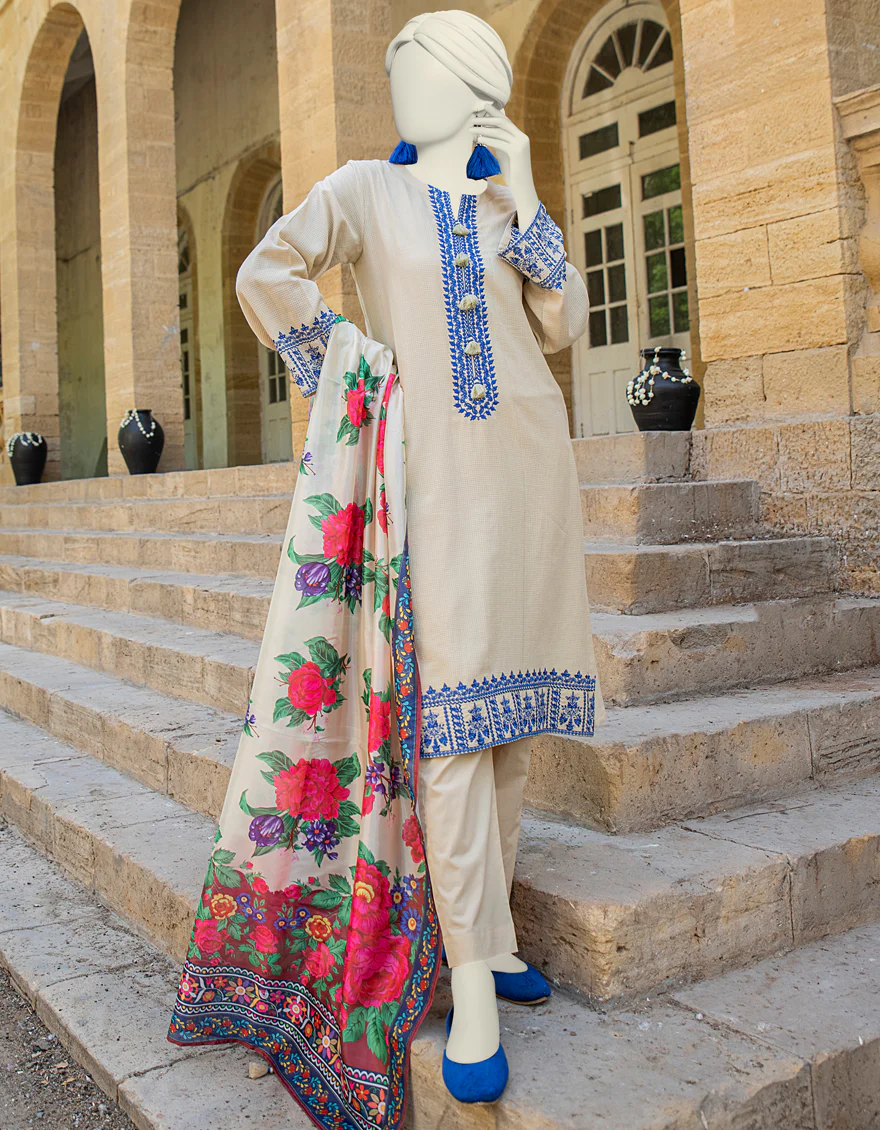 BROWN TEXTURED 3PC STITCHED | JLAWN-S-24-452/S MONOCHROME-04