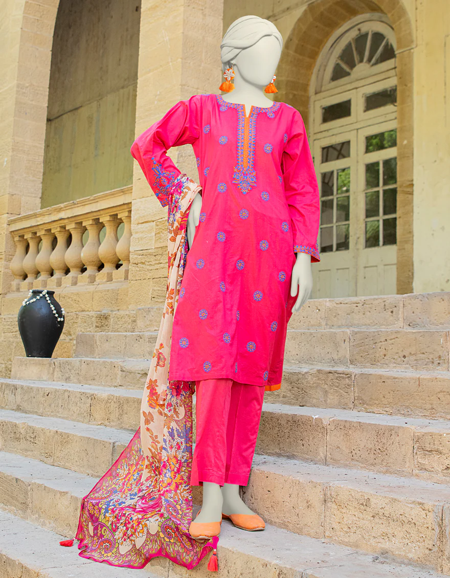 PINK LAWN 3PC STITCHED | JLAWN-S-24-455/S POLISH-03