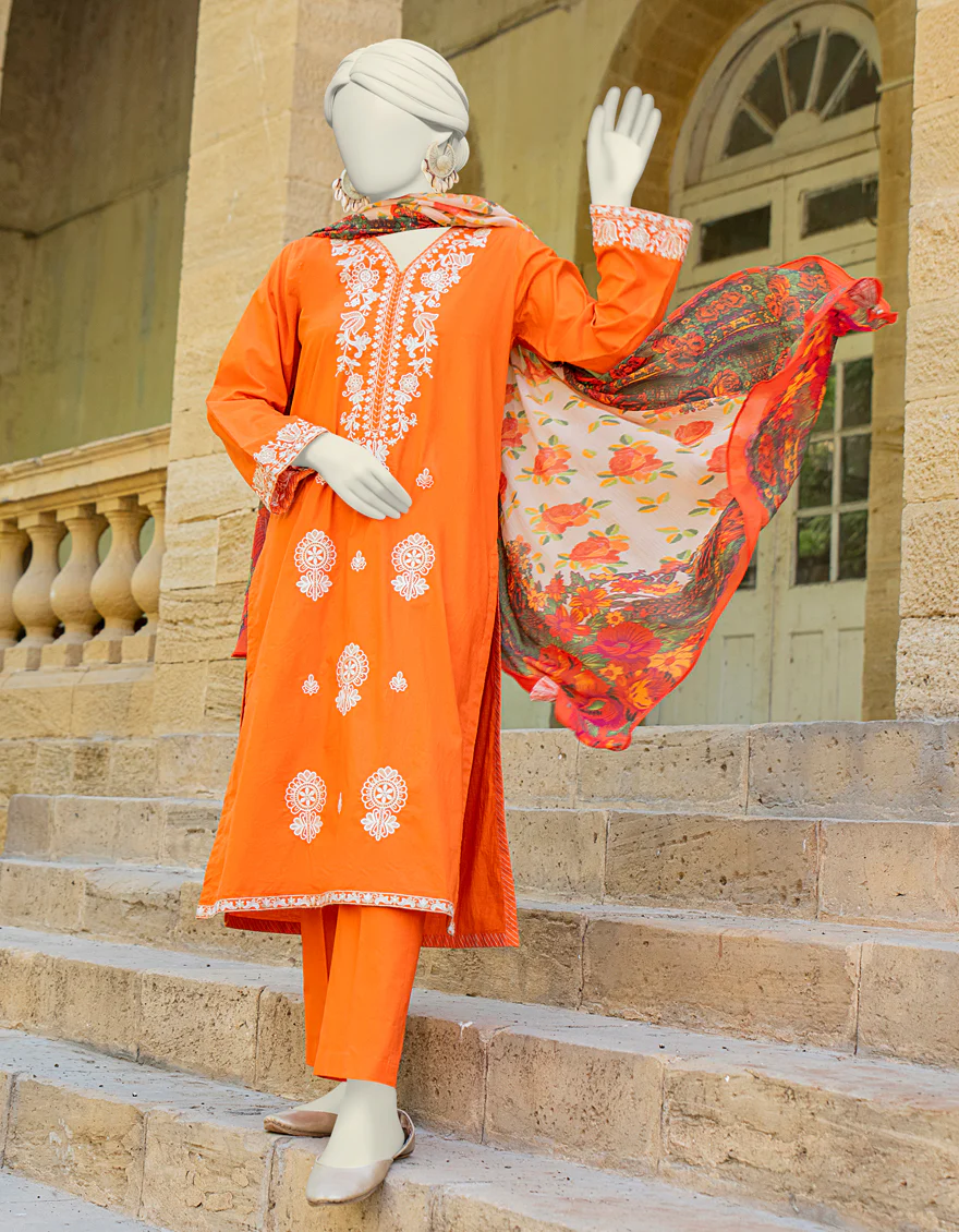 ORANGE LAWN 3PC STITCHED | JLAWN-S-24-456/S POLISH-04