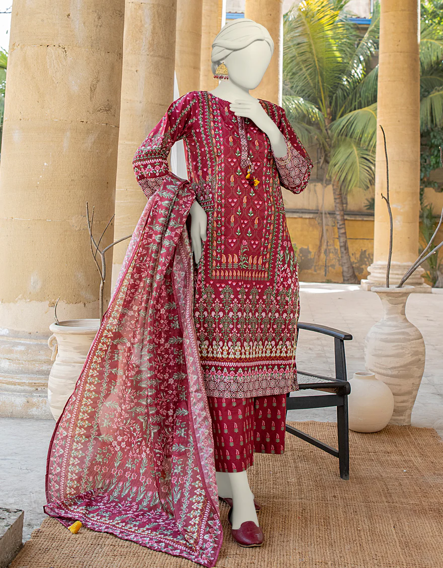 RED LAWN 3PC STITCHED | JLAWN-S-24-468/S ETHNIC CHARM-04