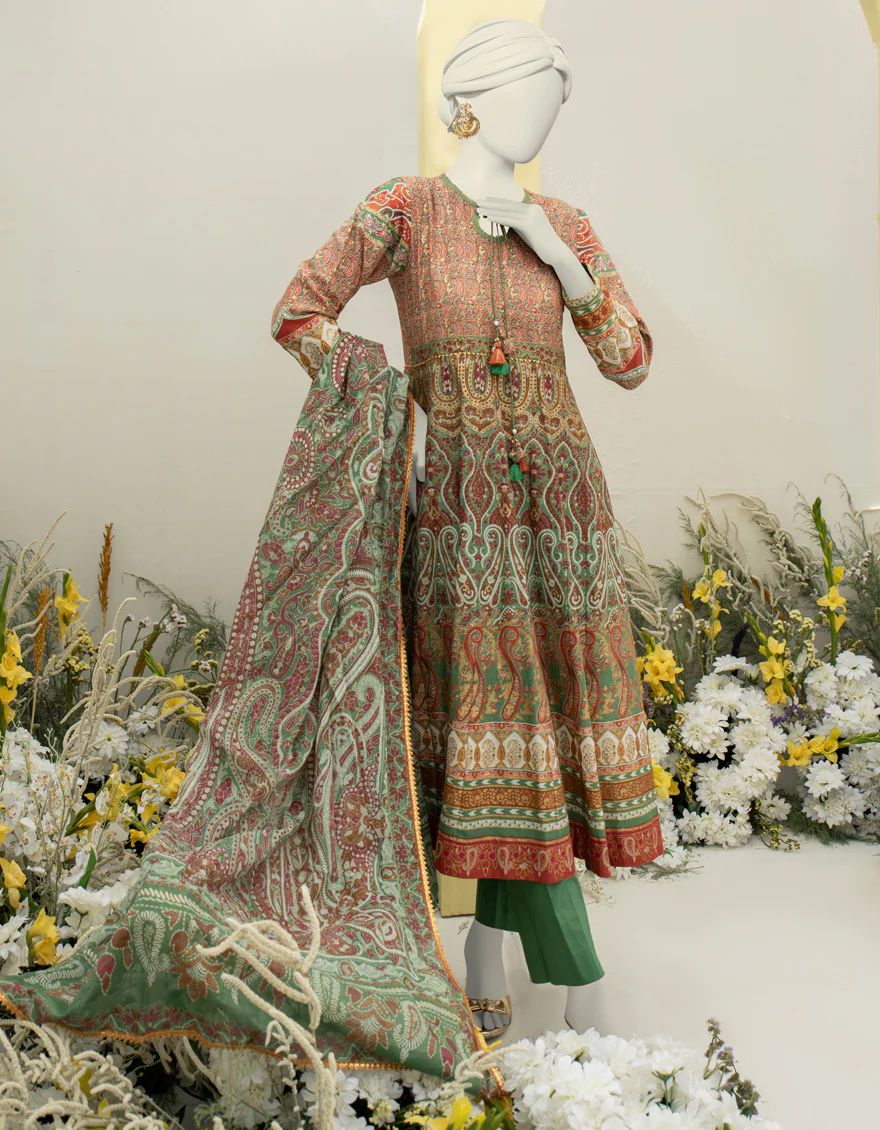 GREEN LAWN 3PC STITCHED | JLAWN-S-24-470/S MAHARANI-A-02