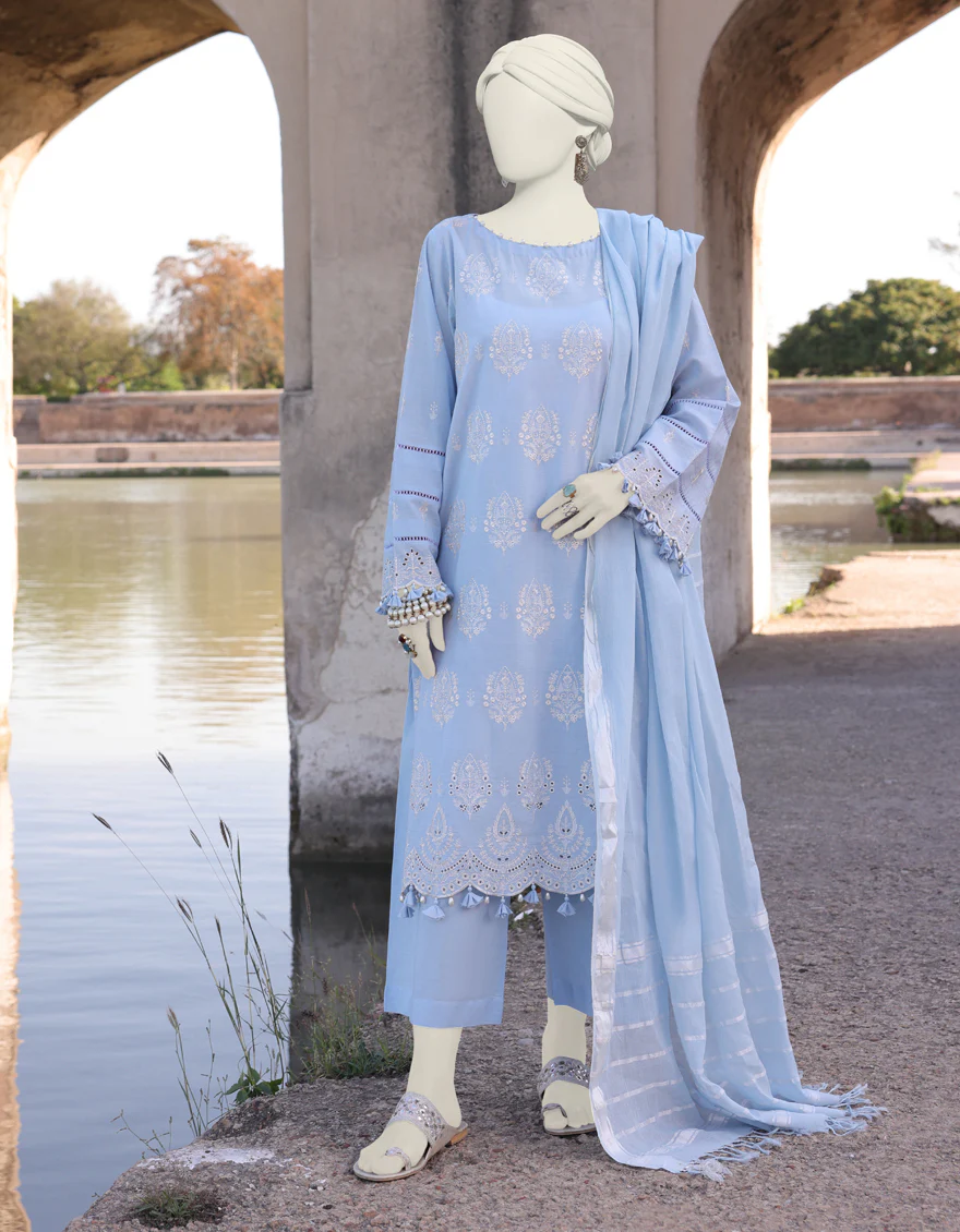 BLUE CAMBRIC 3PC UNSTITCHED | JLAWN-S-24-484 SCHIFFLI-04