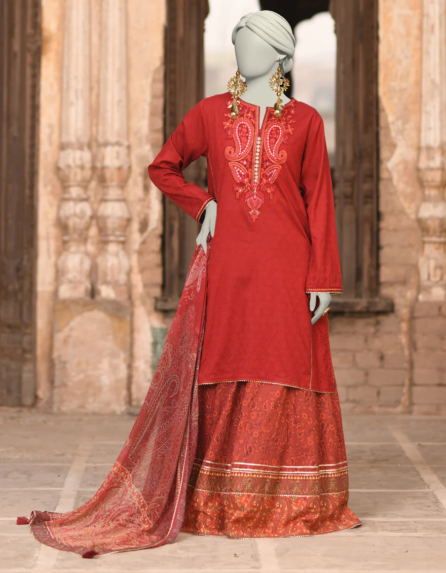 RED DOBBY 3PC STITCHED | JLAWN-S-25-014/S KASHMARI-02