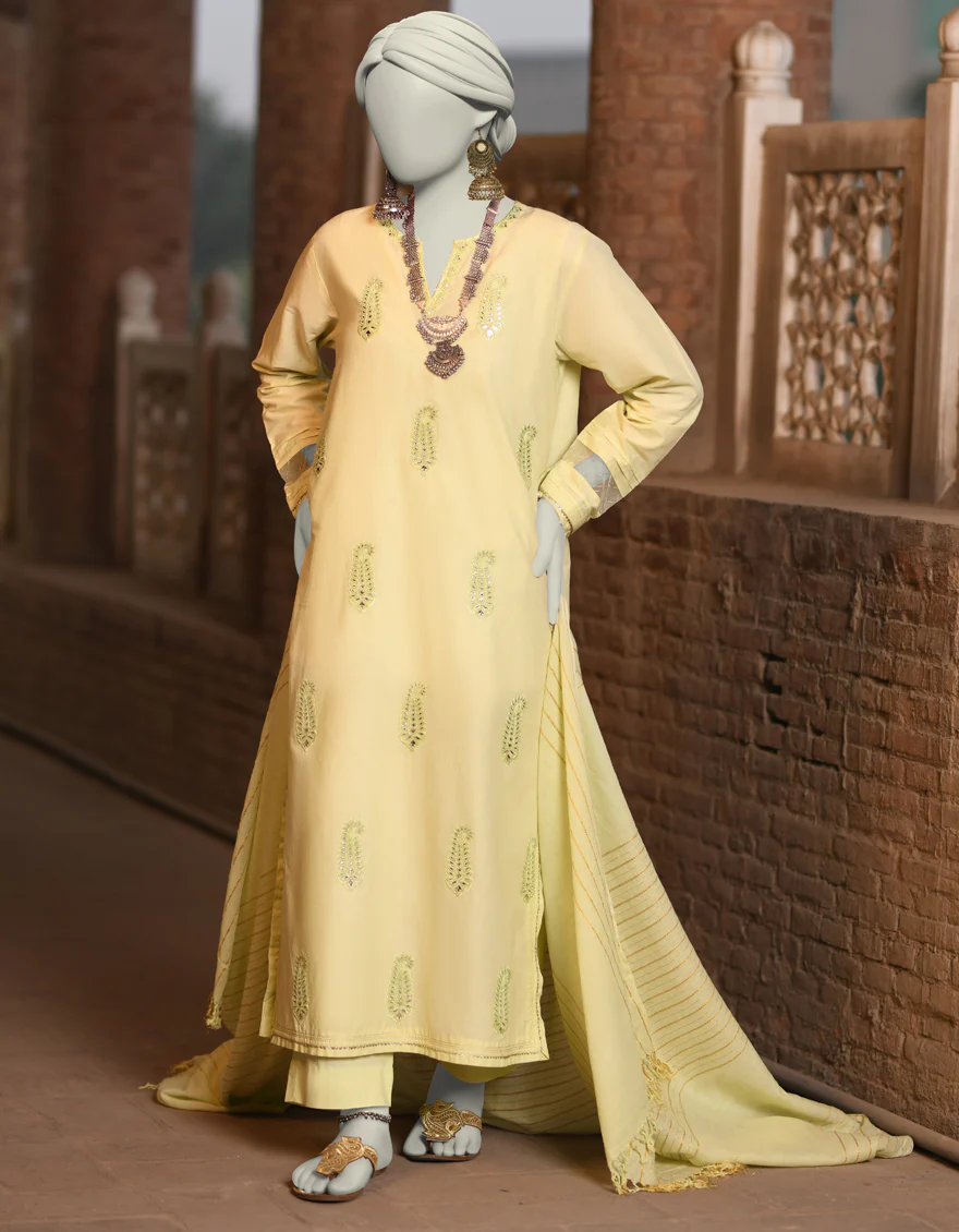 YELLOW LAWN 3PC STITCHED | JLAWN-S-25-035/S CHAMPA PANI-05