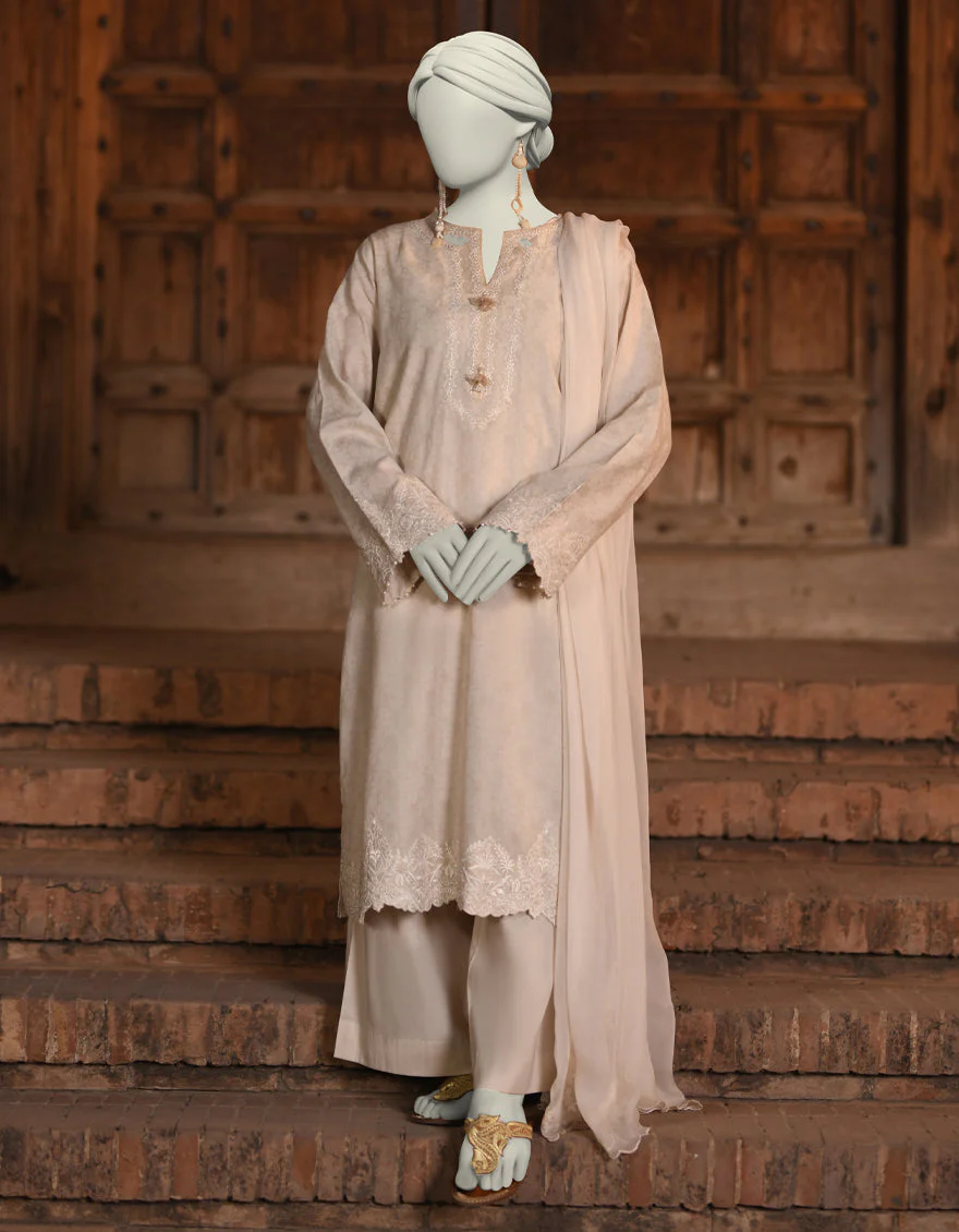 BEIGE DOBBY 3PC STITCHED | JLAWN-S-25-049/S CUT WORK-01
