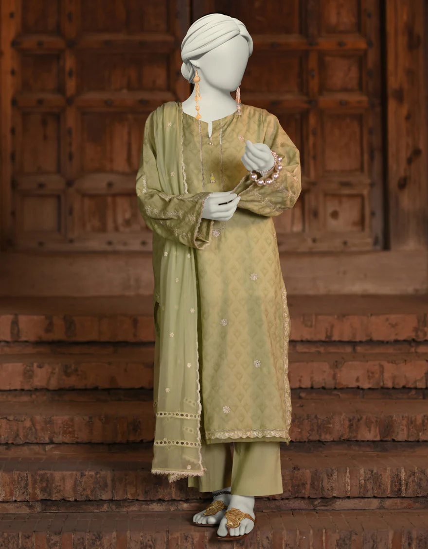GREEN DOBBY 3PC STITCHED | JLAWN-S-25-051/S CUT WORK-03