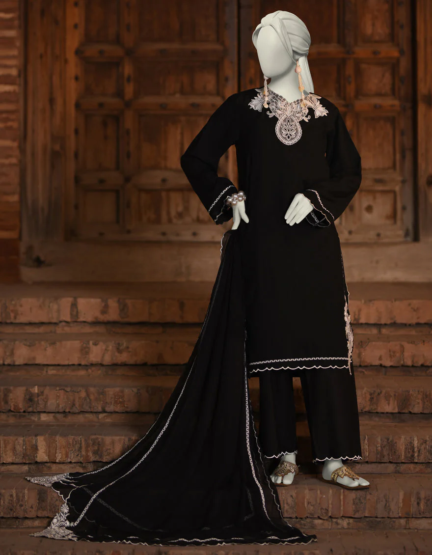BLACK DOBBY 3PC STITCHED | JLAWN-S-25-054/S CUT WORK-06