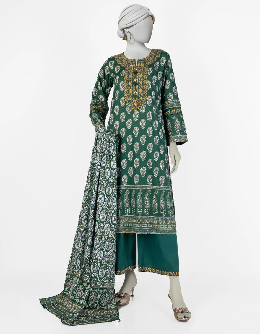 GREEN LAWN 3PC STITCHED | JLAWN-S-25-055/S ROYAL GARDEN-1