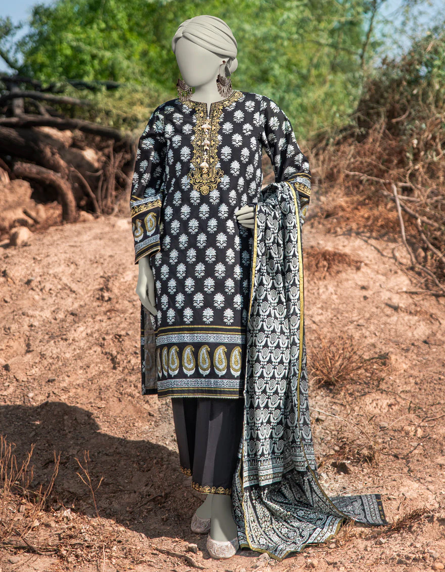 BLACK LAWN 3PC STITCHED | JLAWN-S-25-057/S ROYAL GARDEN-3