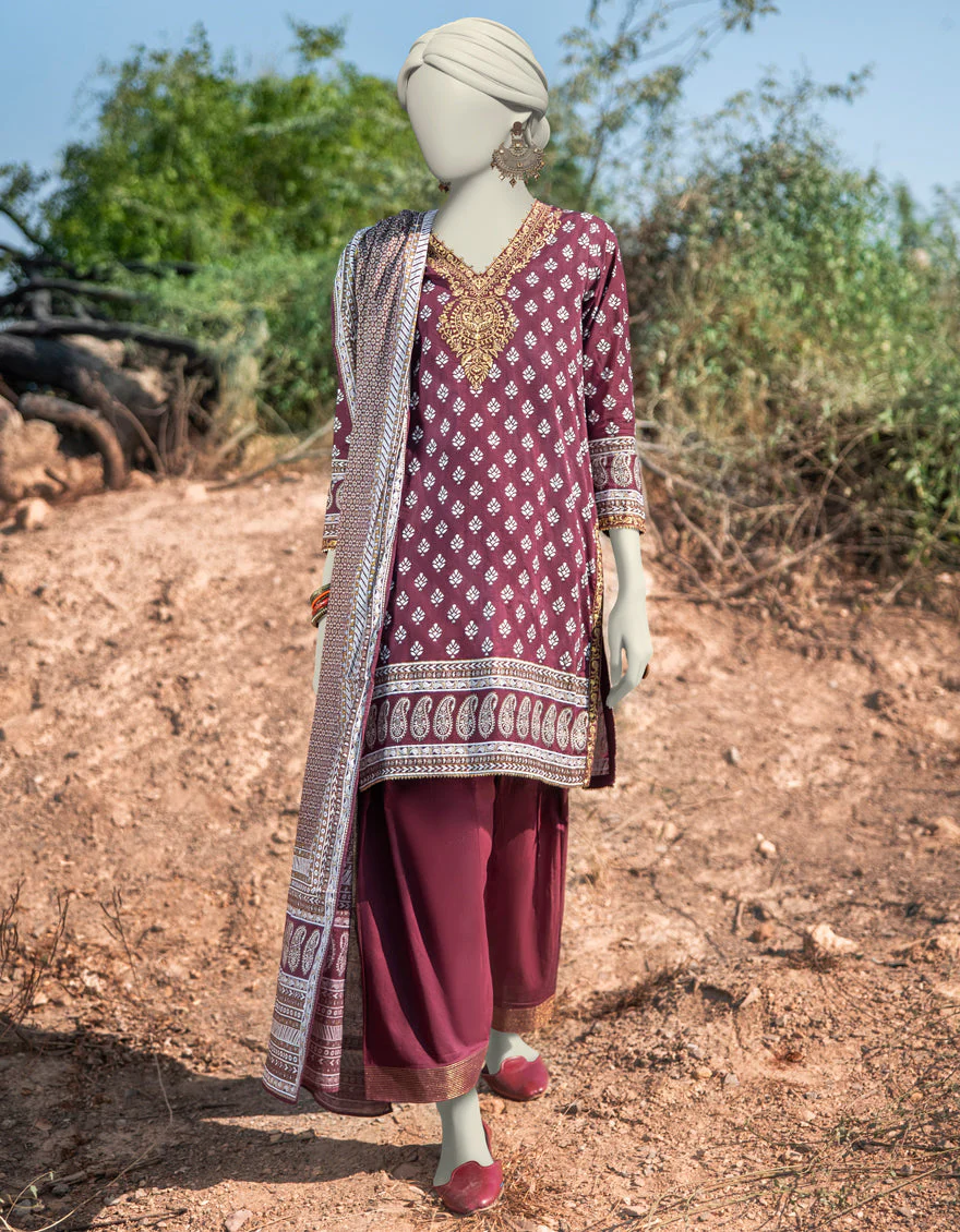 MAROON LAWN 3PC STITCHED | JLAWN-S-25-060/S ROYAL GARDEN-6