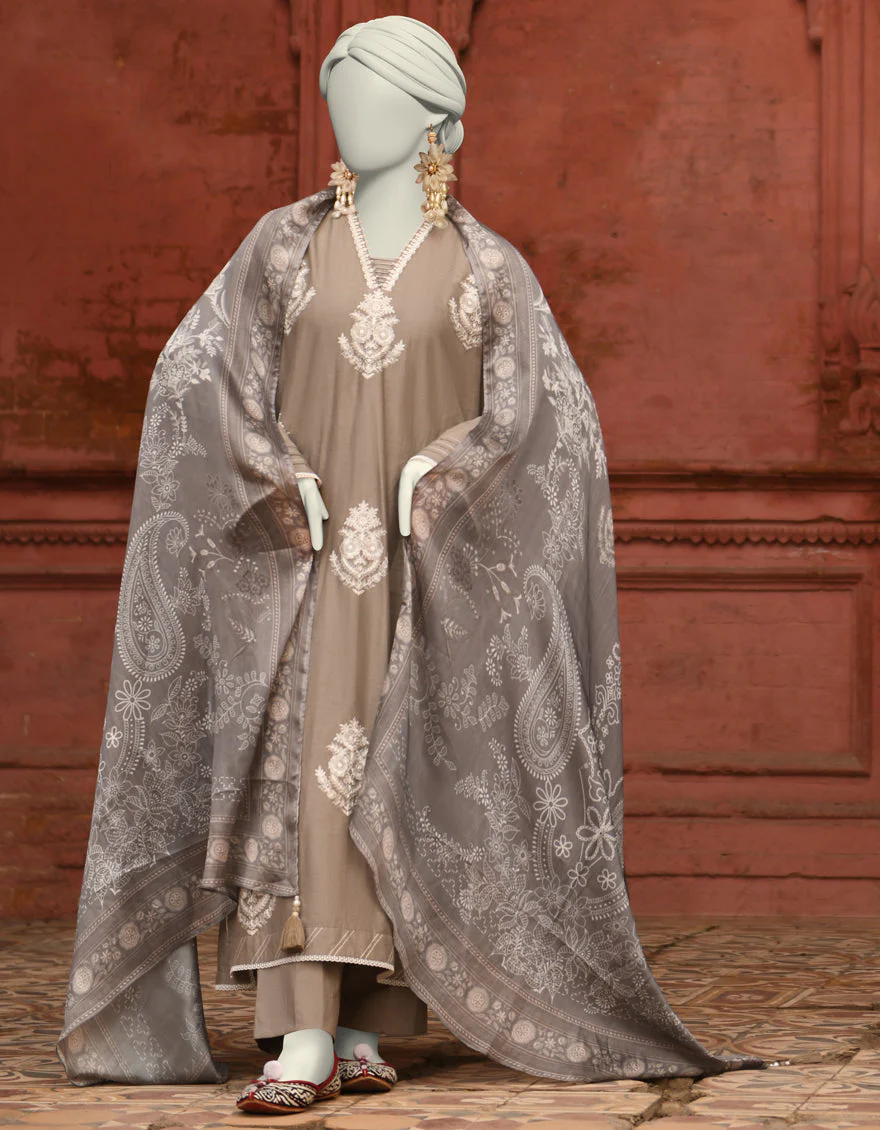 GREY LAWN 3PC STITCHED | JLAWN-S-25-065/S CHIKAN KARI-05
