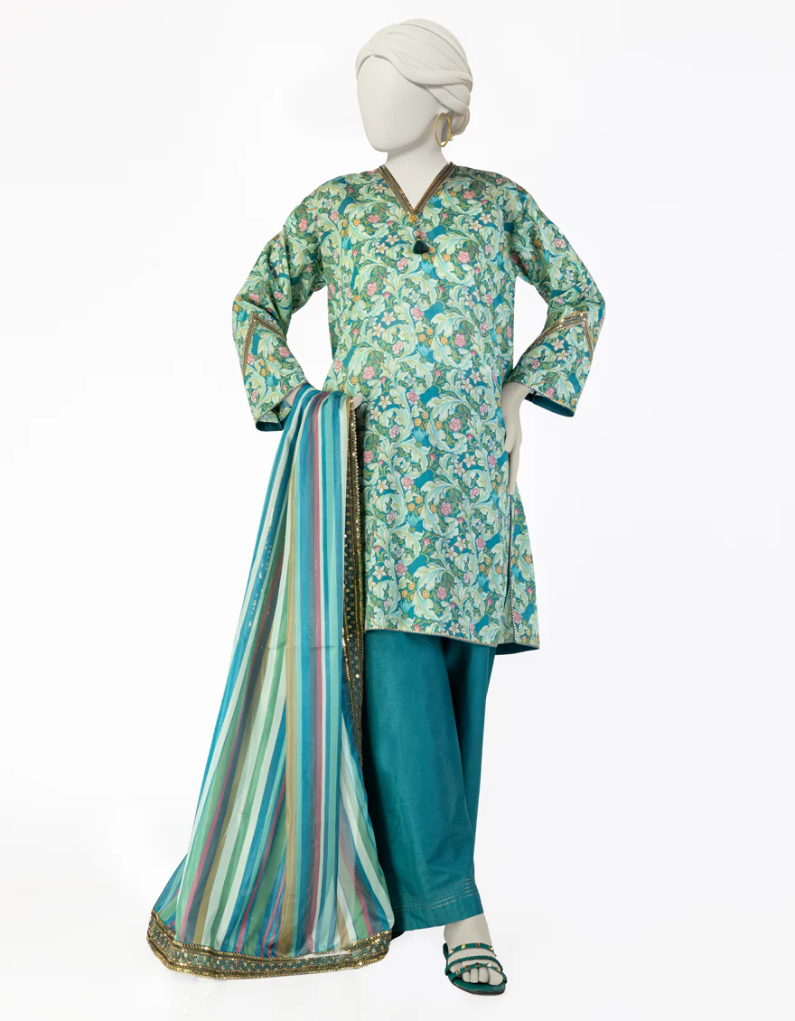 GREEN LAWN 3PC STITCHED | JLAWN-S-25-076/S LINES-4