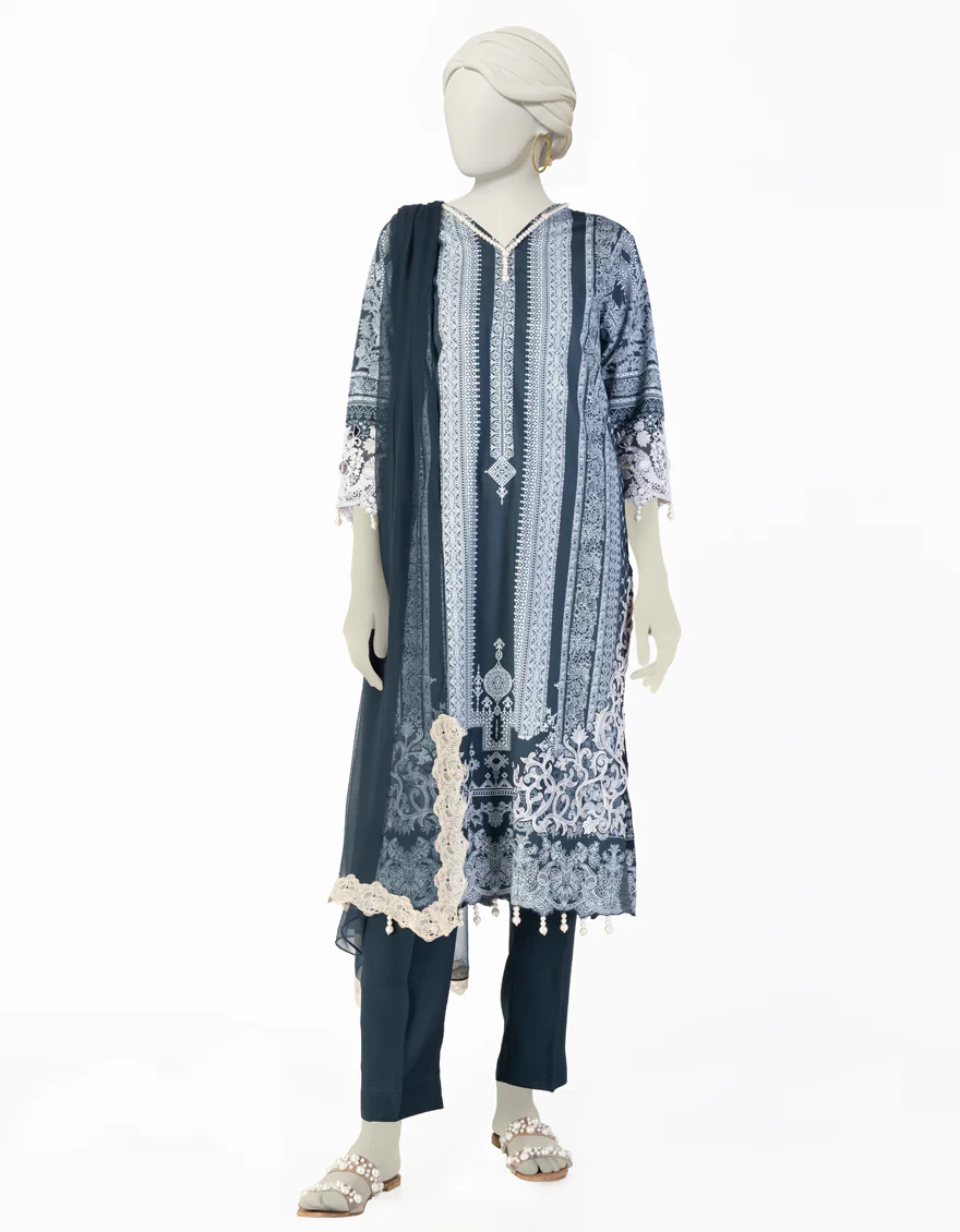 BLUE COTTON SILK 3PC STITCHED | JLAWN-S-25-101/S SHE