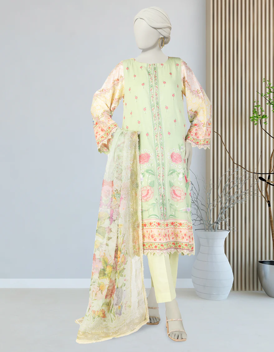 GREEN CHIFFON 3PC STITCHED | JLAWN-S-25-151/S PAS