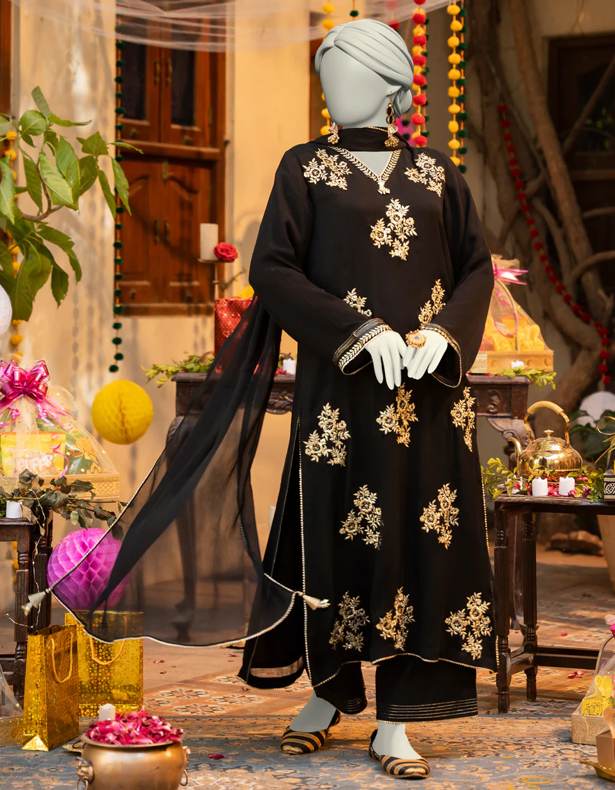 BLACK CHIFFON 3PC STITCHED | JLAWN-S-25-165/S SHIMMERING CHIC-04