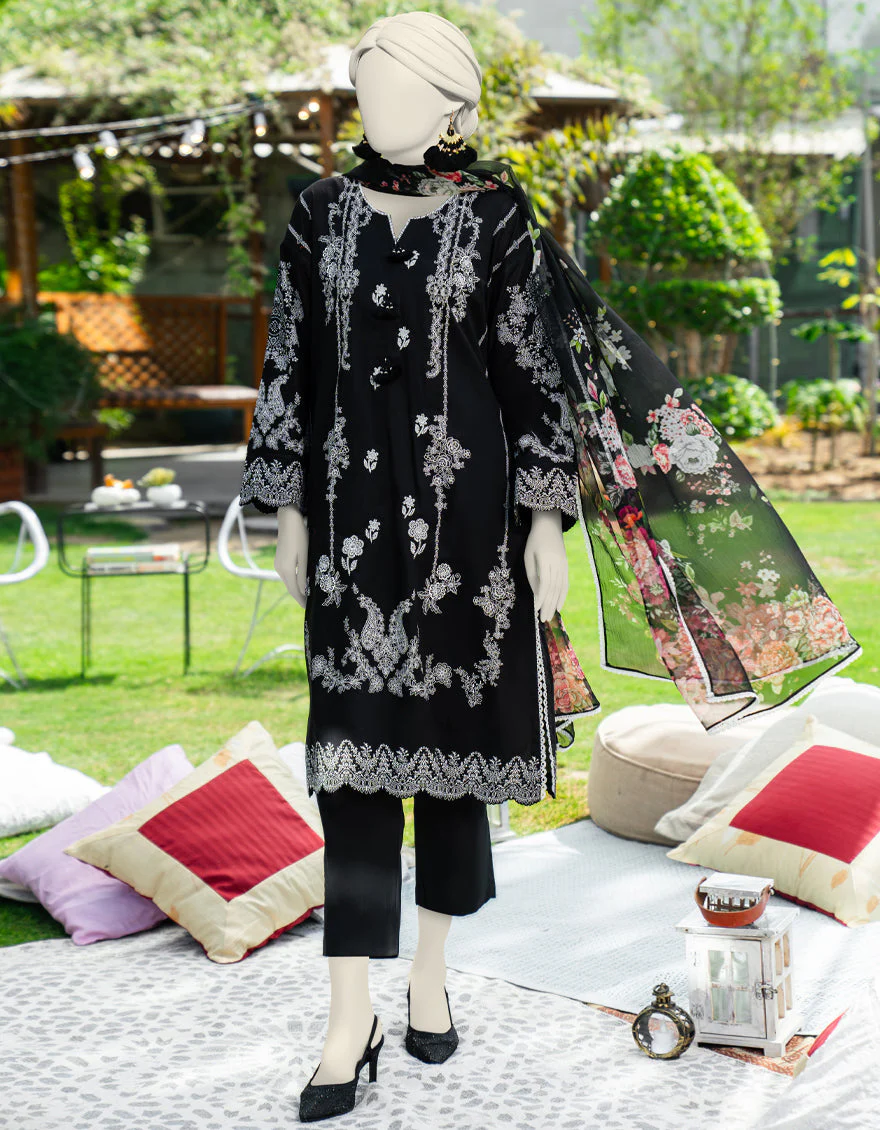 BLACK LAWN 3PC STITCHED | JLAWN-S-25-175/S MON