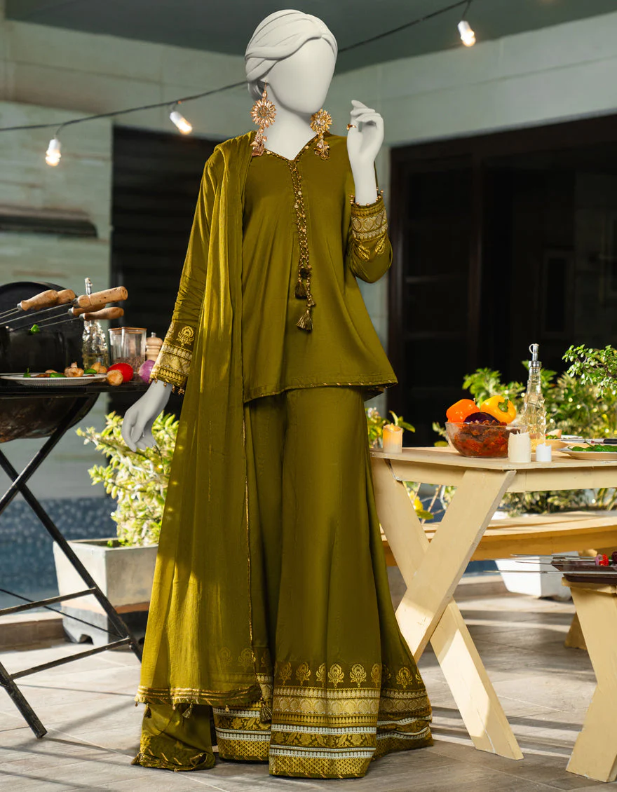 GREEN SILK 3PC STITCHED | JLAWN-S-25-179/S SHI