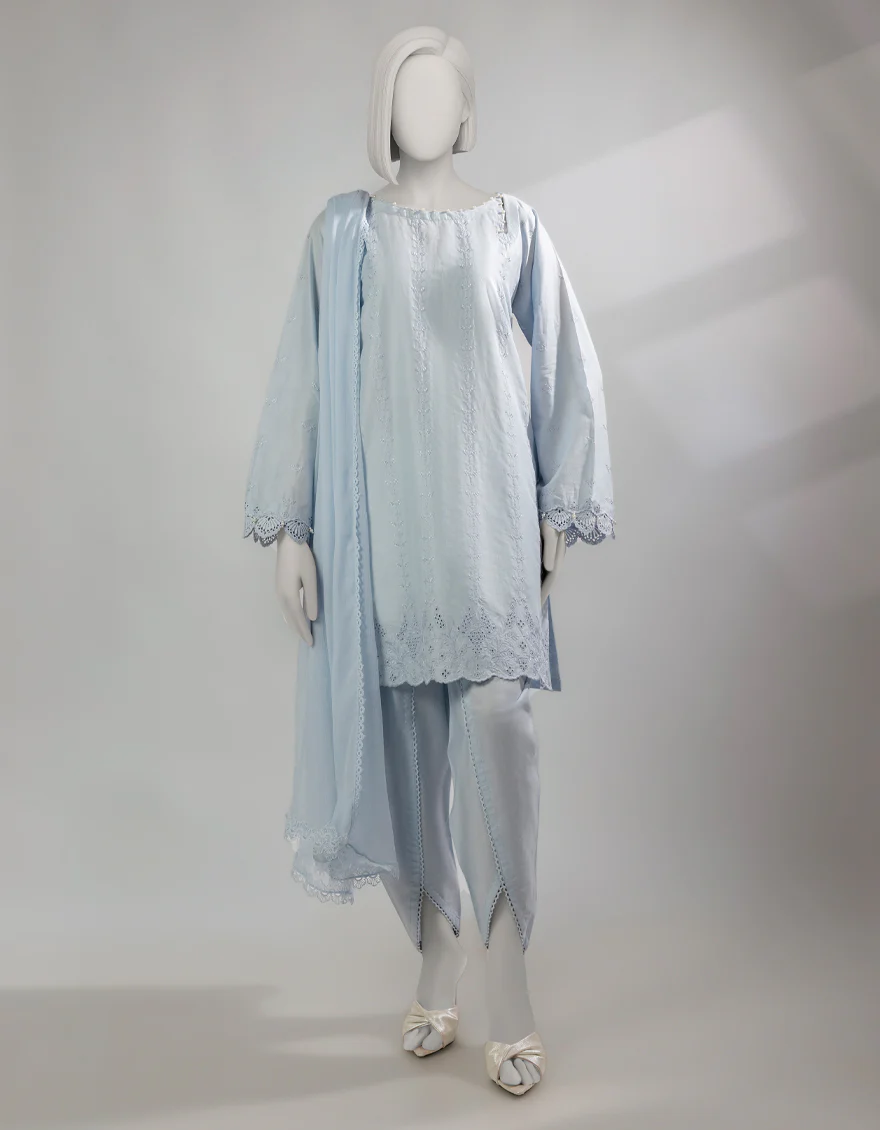 BLUE LAWN 3PC STITCHED | JLAWN-S-25-239/S CHIKENKARI-02