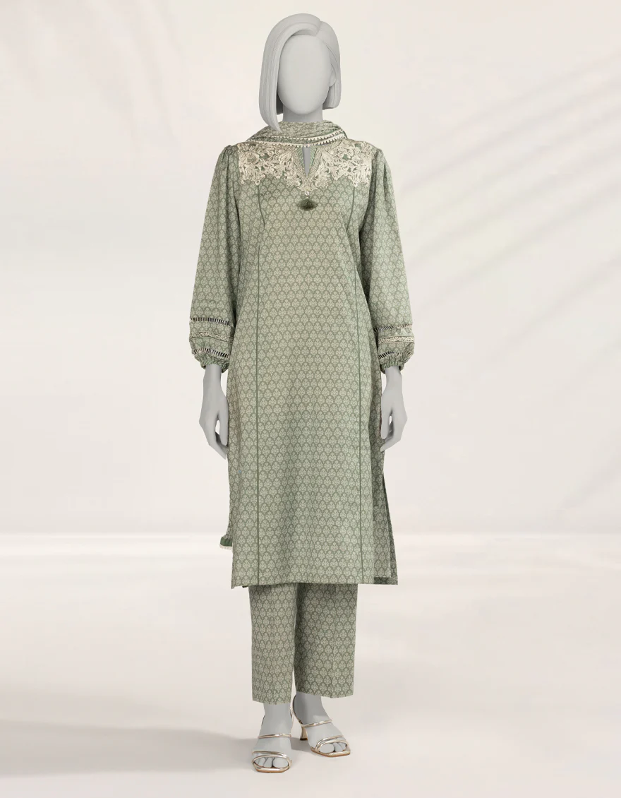 GREEN LIMINAL 3PC STITCHED | JLAWN-S-25-243/S FOLK IMPRESSION-2