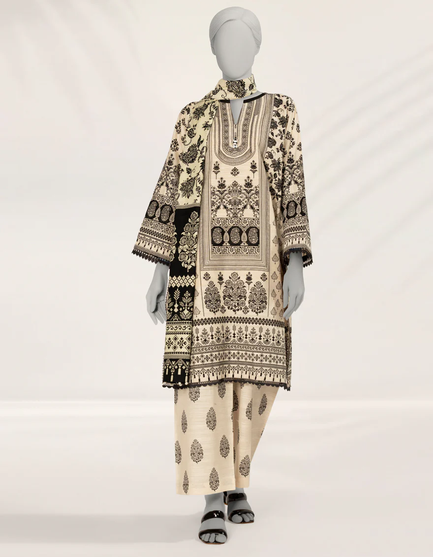OFF WHITE KHADDAR 3PC STITCHED | JLAWN-S-25-246/S MONOCHROME MAGIC-01