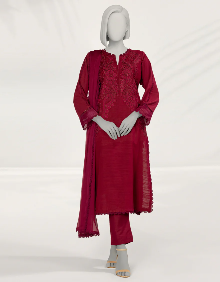 MAGENTA KHADDAR 3PC STITCHED | JLAWN-S-25-263/S DARK SHADOW-2