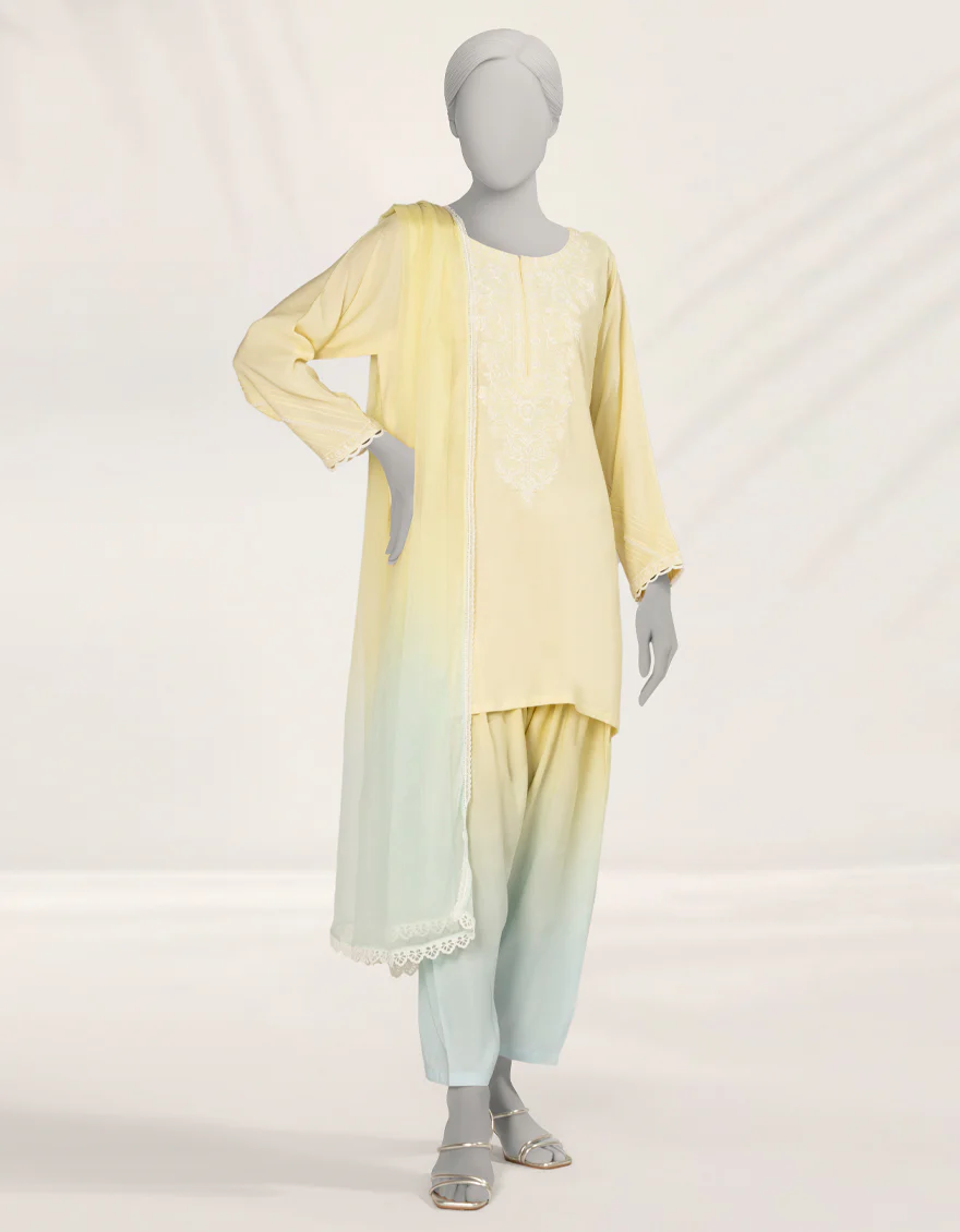 YELLOW IMPURE SILK 3PC STITCHED | JLAWN-S-25-269/S DIP DYE-04
