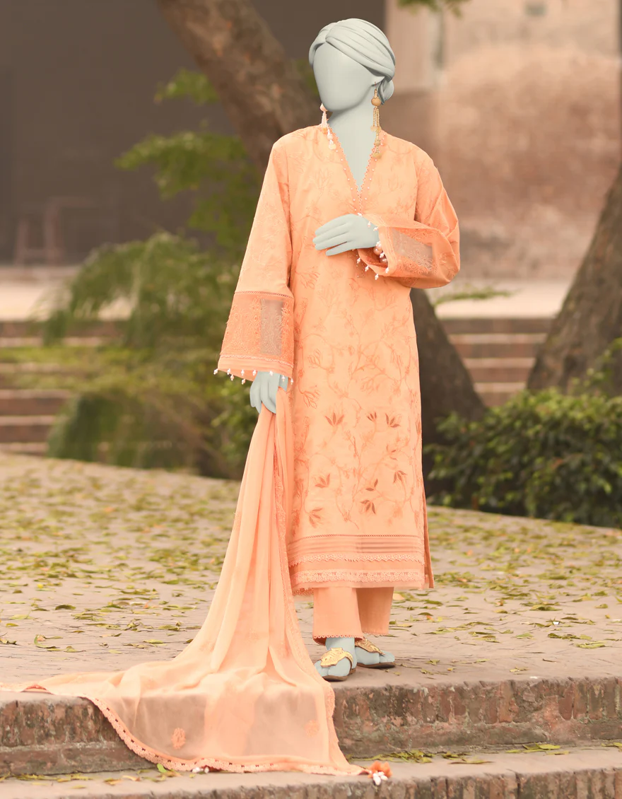 ORANGE CAMBRIC 3PC UNSTITCHED | JLAWN-S-25-3150 SCHIFFLI-02