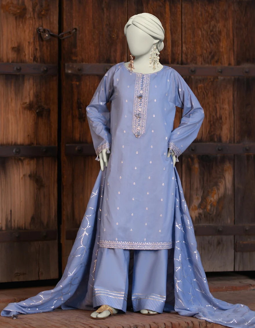 BLUE LAWN 3PC UNSTITCHED | JLAWN-S-25-3170 NEEDLE WORK-2