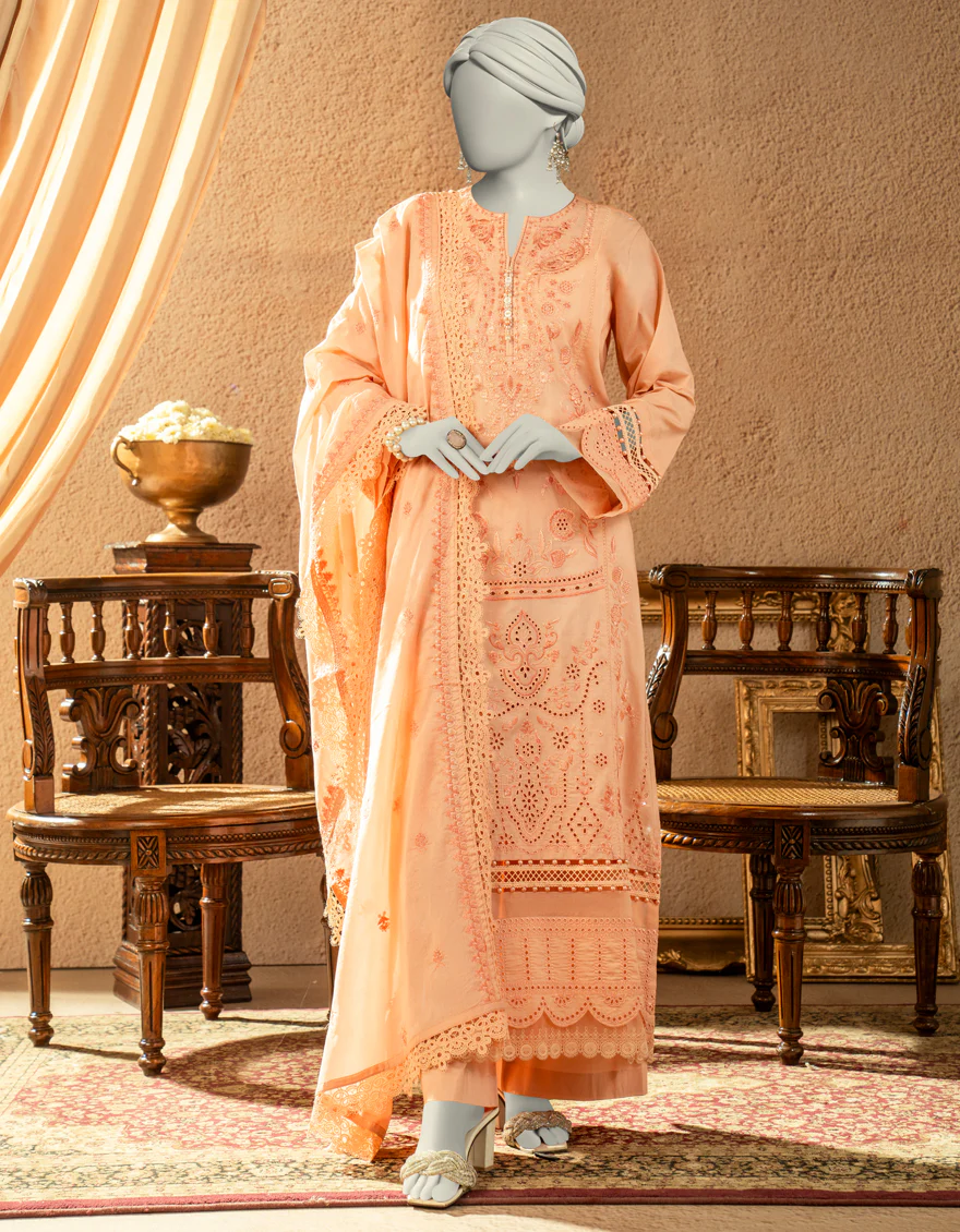 ORANGE JACQUARD 3PC UNSTITCHED | JLAWN-S-25-3249 LUXE C-1