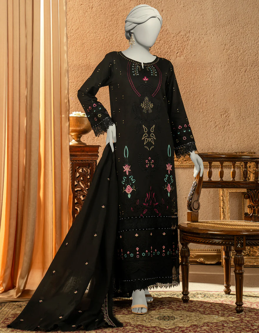 BLACK JACQUARD 3PC UNSTITCHED | JLAWN-S-25-3256 LUXE C-8