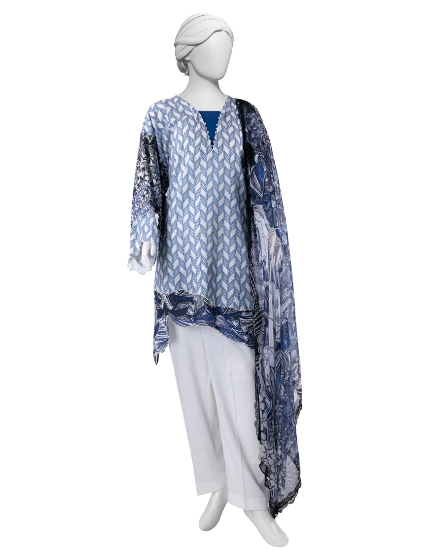 BLUE LAWN 3PC UNSTITCHED | JLAWN-S-25-3270 KANT