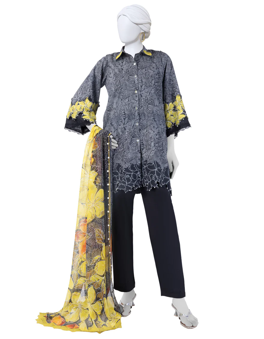 BLACK LAWN 3PC UNSTITCHED | JLAWN-S-25-3272 KANTHA KAHANI-8