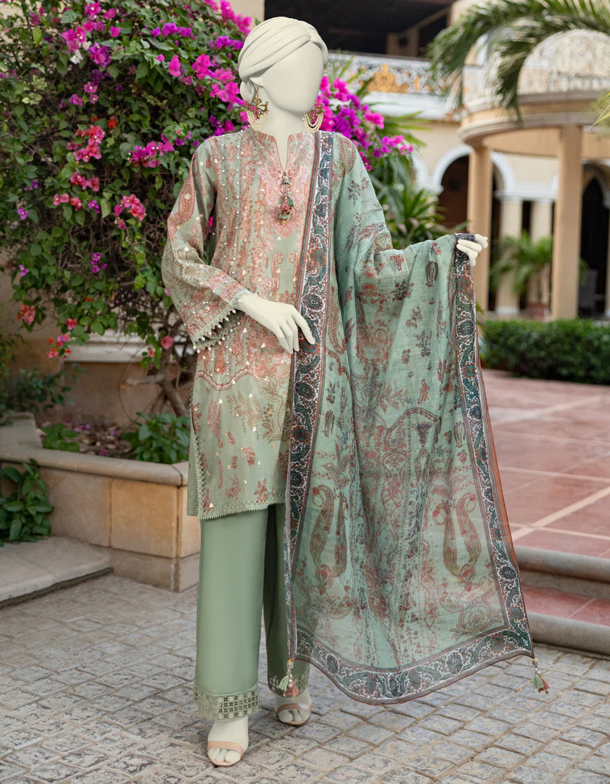 GREEN LAWN 3PC UNSTITCHED | JLAWN-S-25-3363 SHIK