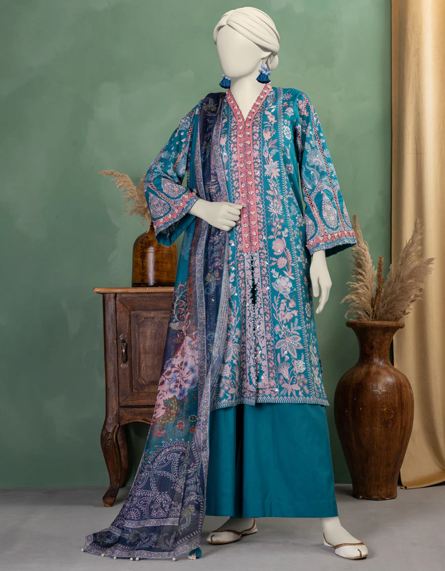 BLUE LAWN 3PC UNSTITCHED | JLAWN-S-25-3366 SHIK