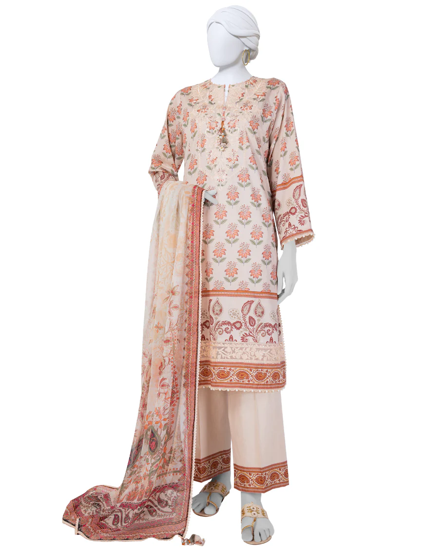 PEACH LAWN 3PC UNSTITCHED | JLAWN-S-25-3400 LUXE