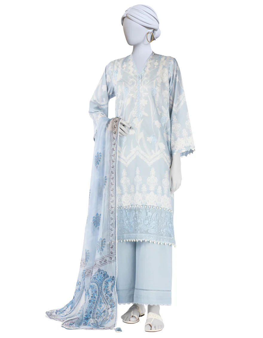 BLUE LAWN 3PC UNSTITCHED | JLAWN-S-25-3401 LUXE