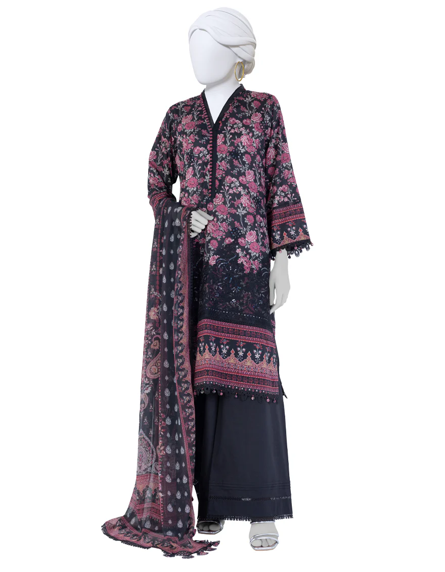 MULTICOLOR LAWN 3PC UNSTITCHED | JLAWN-S-25-3406 LUXE