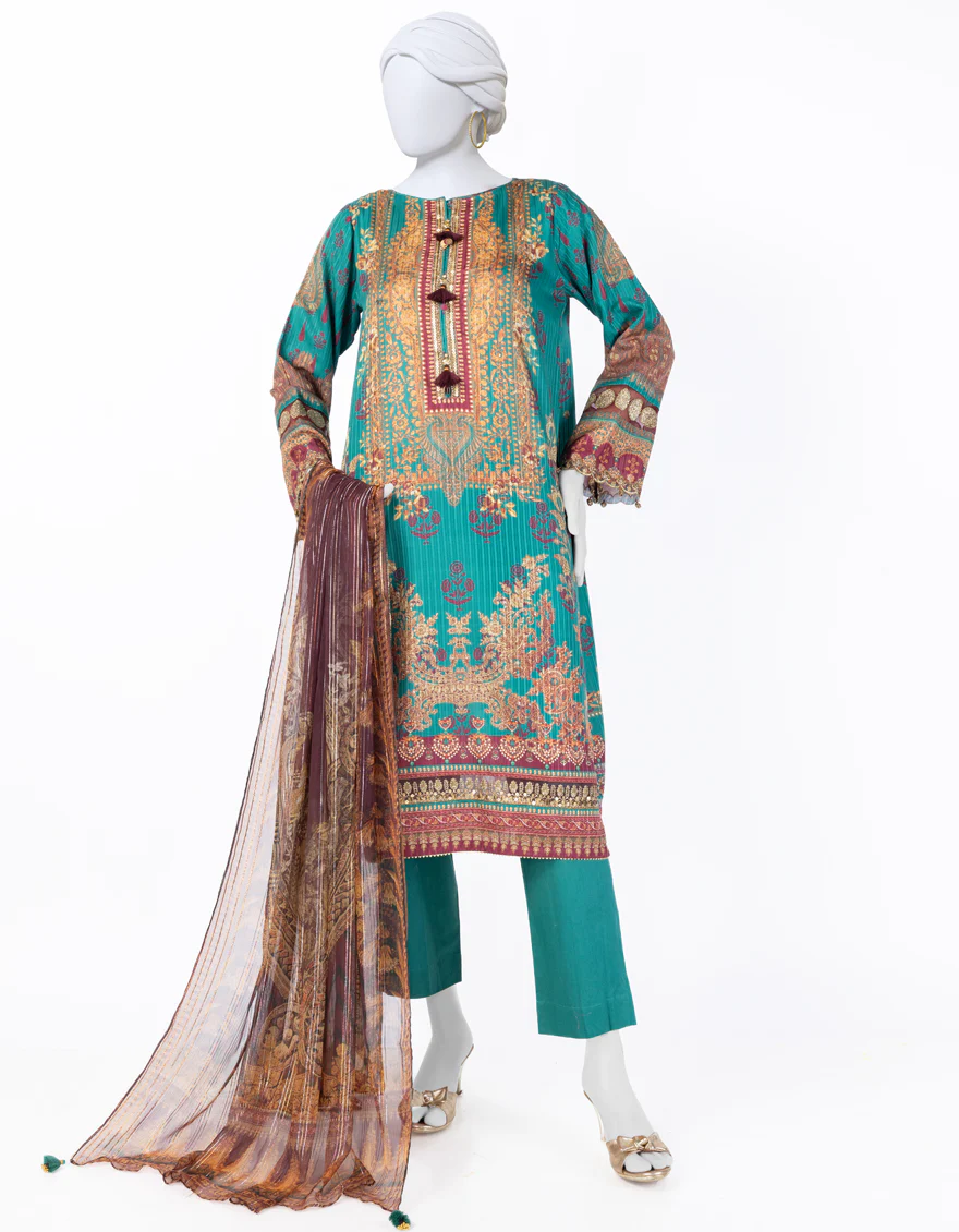 GREEN DOBBY 3PC UNSTITCHED | JLAWN-S-25-809 ROYAL HERITAGE-1