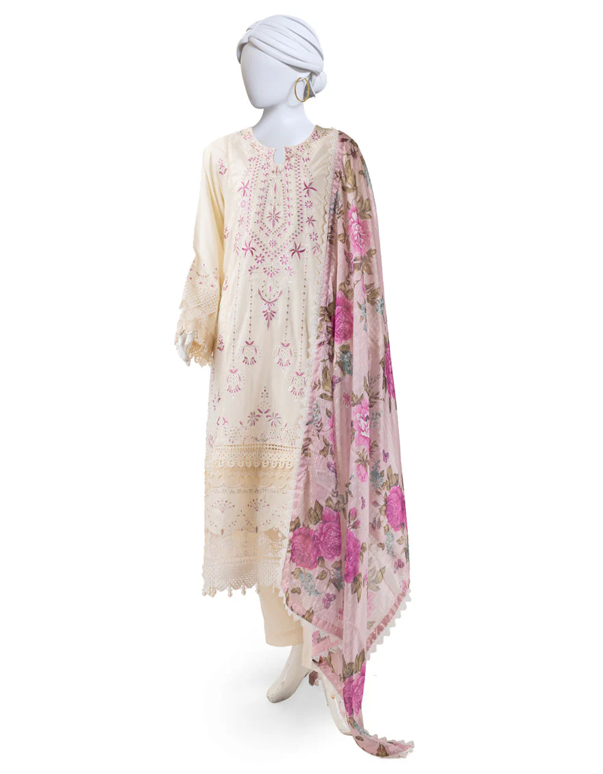 BEIGE LAWN 3PC STITCHED | JLAWN-S-25-821/S LUXE-A-01
