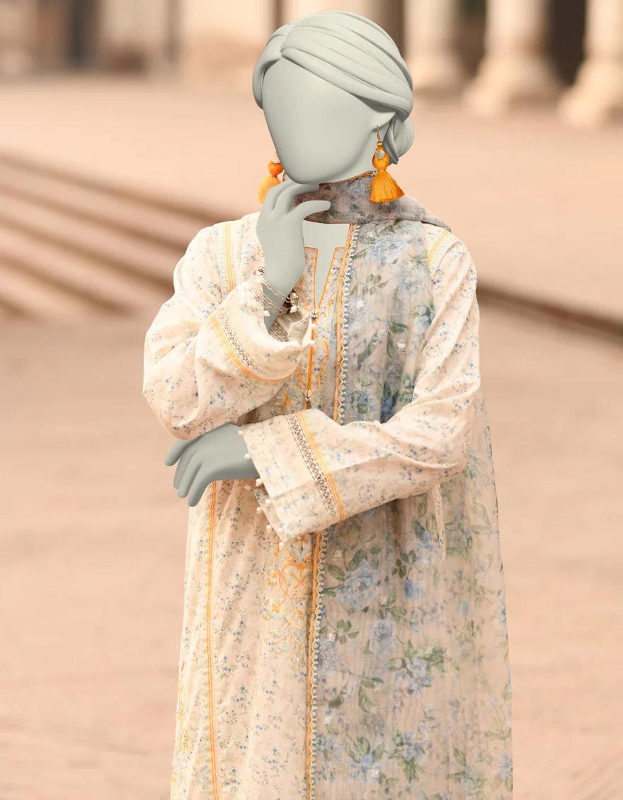OFF WHITE LAWN 3PC STITCHED | JLAWN-S-25-837/S MAHROSH-1 - Image 3
