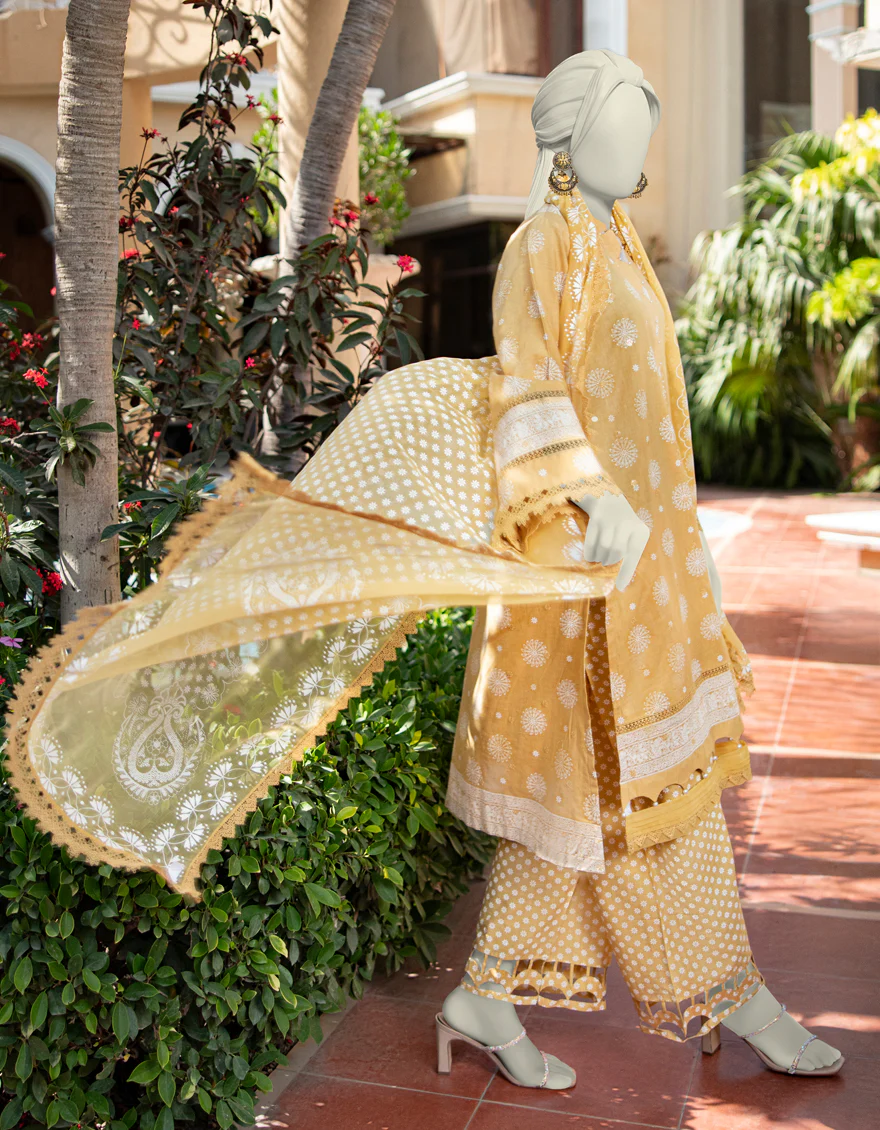 YELLOW LAWN 3PC UNSTITCHED | JLAWN-S-25-909 WIRSA