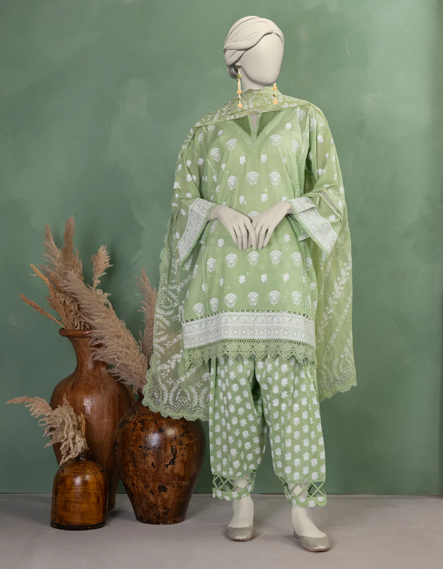GREEN LAWN 3PC UNSTITCHED | JLAWN-S-25-911 WIRSA