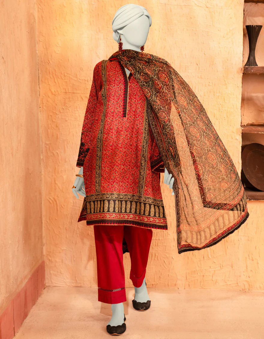 MAROON LAWN 3PC STITCHED | JLAWN-S-25-913/S AJR