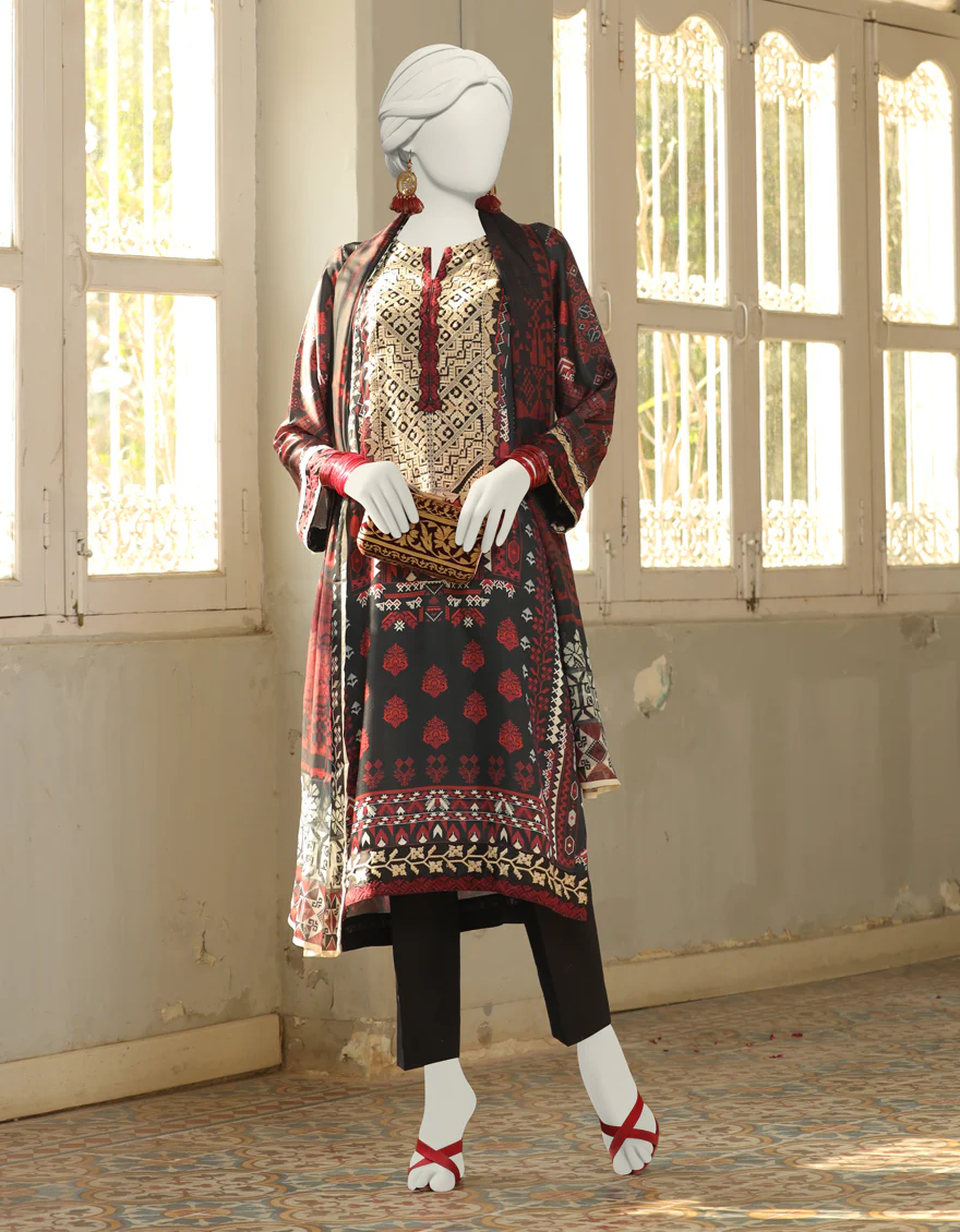 BLACK IMPURE SILK 2PC STITCHED | JLAWN-S-JDS-24-1101/