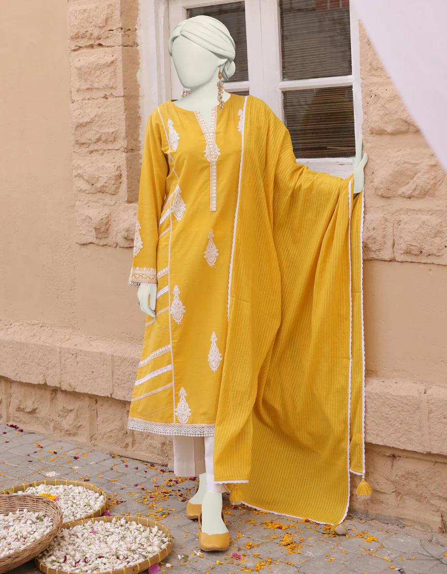 YELLOW DYED 2PC STITCHED | JLAWN-S-JDS-24-1103/
