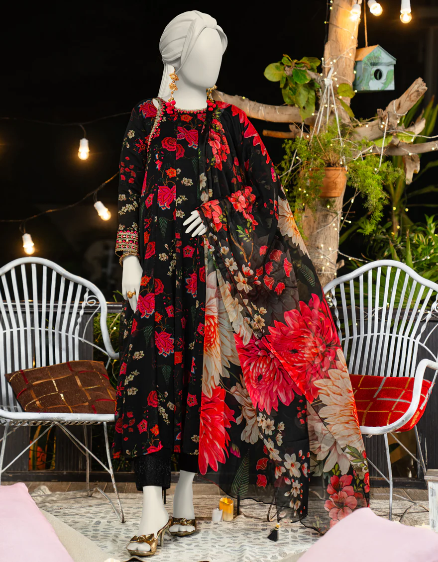 BLACK CHIFFON 2PC STITCHED | JLAWN-S-JDS-25-1116/