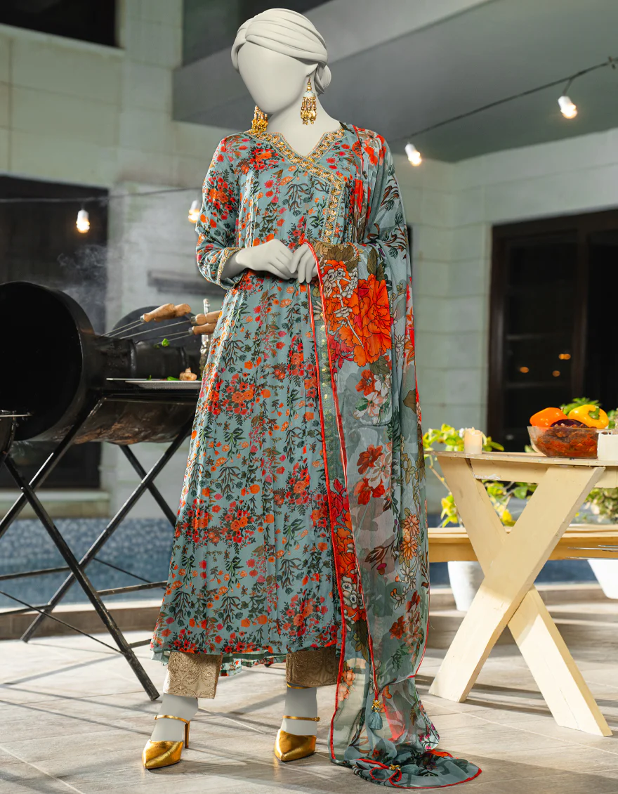 BLUE CHIFFON 2PC STITCHED | JLAWN-S-JDS-25-1118/